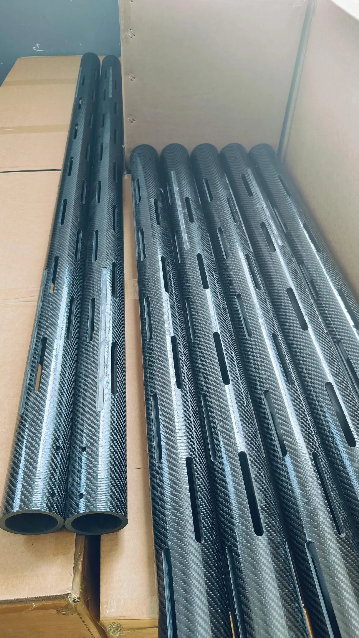 Lightweight carbon fiber air shaft manufactured by E-YOUNG Composites for industrial winding applications.